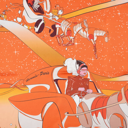 Hermes Silk Space Derby Scarf 90 Orange Creme Roux 2 of 4