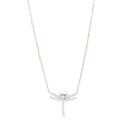 Tiffany Platinum Diamond Blue Sapphire Pearl Nature Dragonfly Station Necklace 1 of 6
