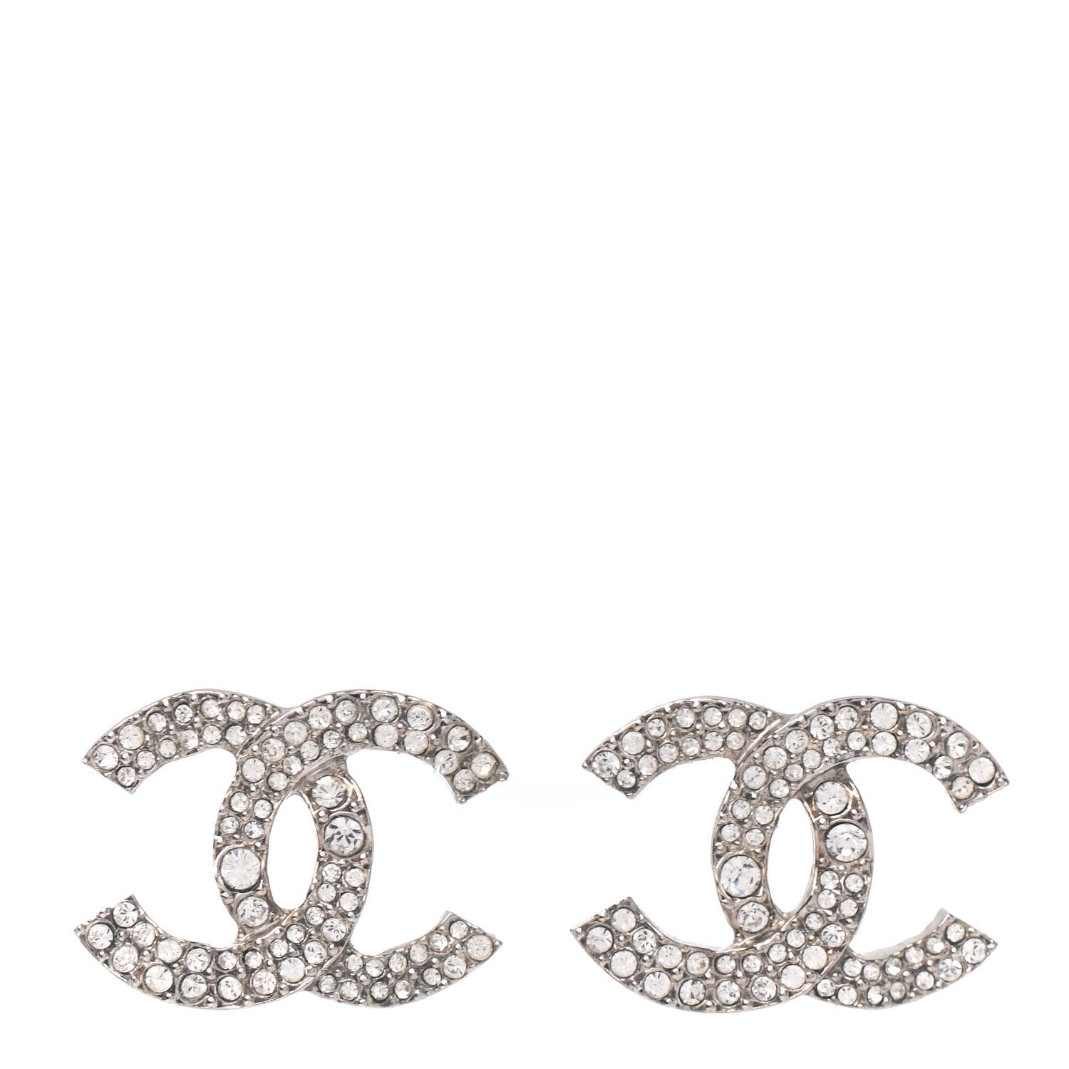 Chanel Crystal Large CC Earrings Silver 1 of 4