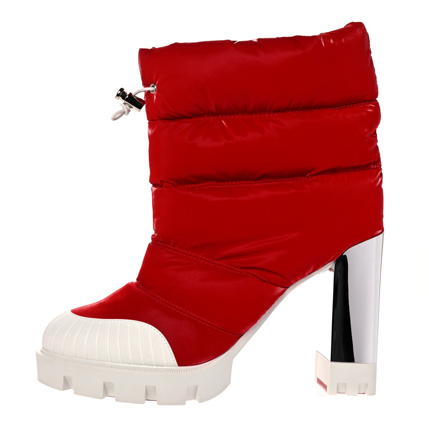 Christian Louboutin Fabric Oriona Lug 100 Boots 37 Loubi Red Silver 1 of 9