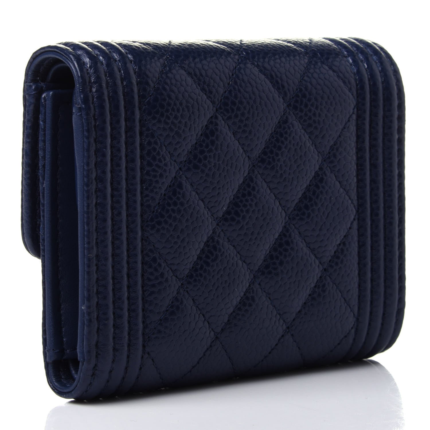 Chanel Caviar Quilted Compact Boy Wallet Blue 3 of 12
