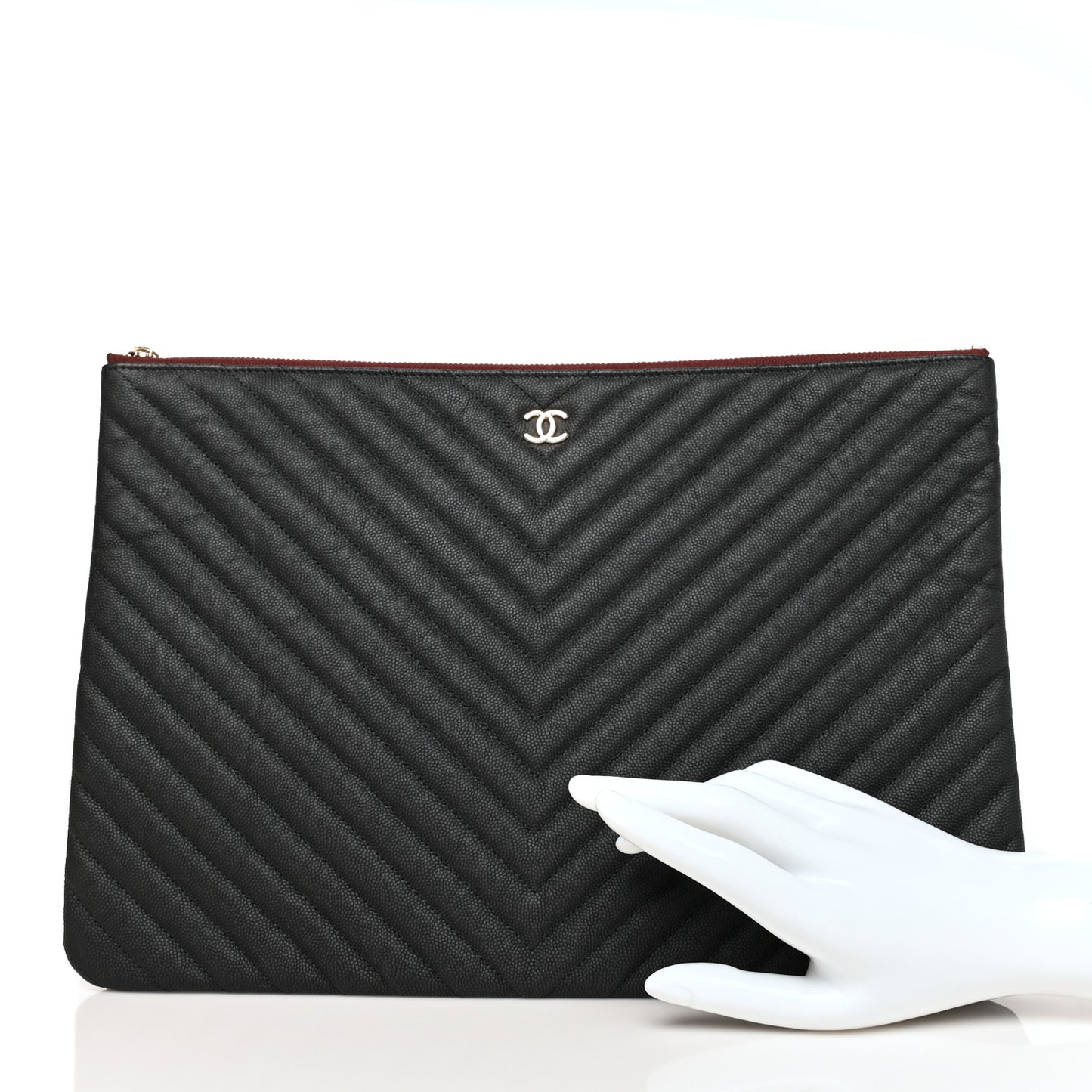 Caviar Chevron Quilted Large Cosmetic Case Black