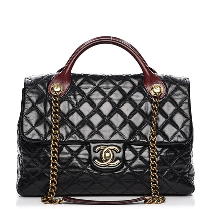 Chanel Glazed Calfskin Castle Rock Large Flap Black Burgundy 1 of 17
