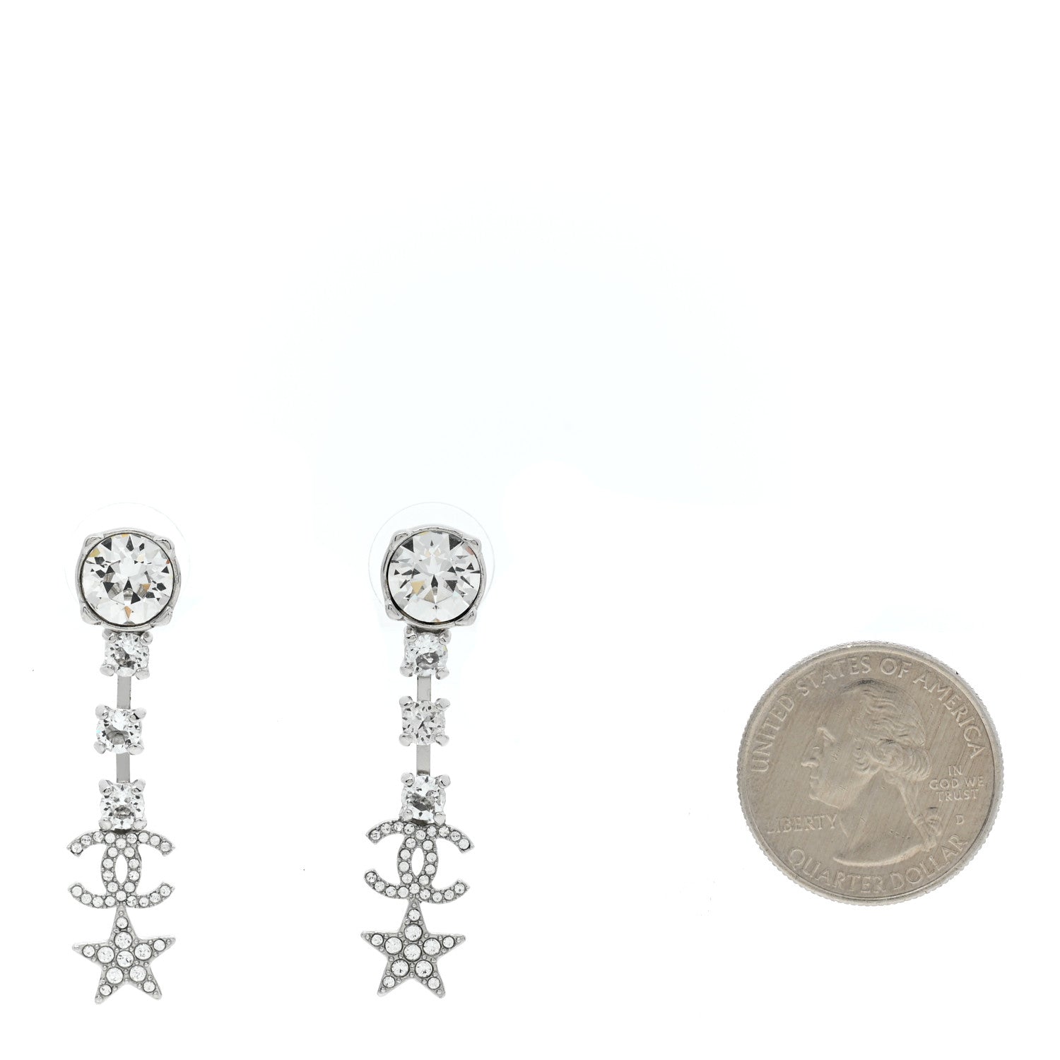 Chanel Crystal Starfall Drop CC Earrings Silver 2 of 4