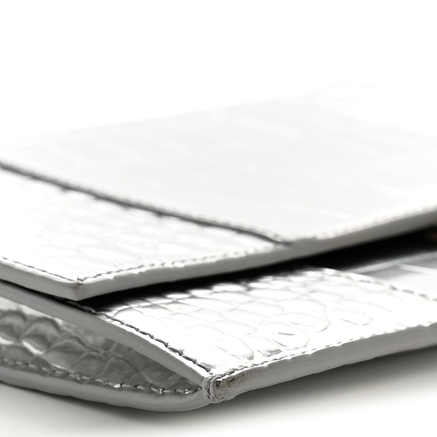 Balenciaga Metallic Calfskin Crocodile Embossed Hourglass Flap Flat Pouch Silver 9 of 15