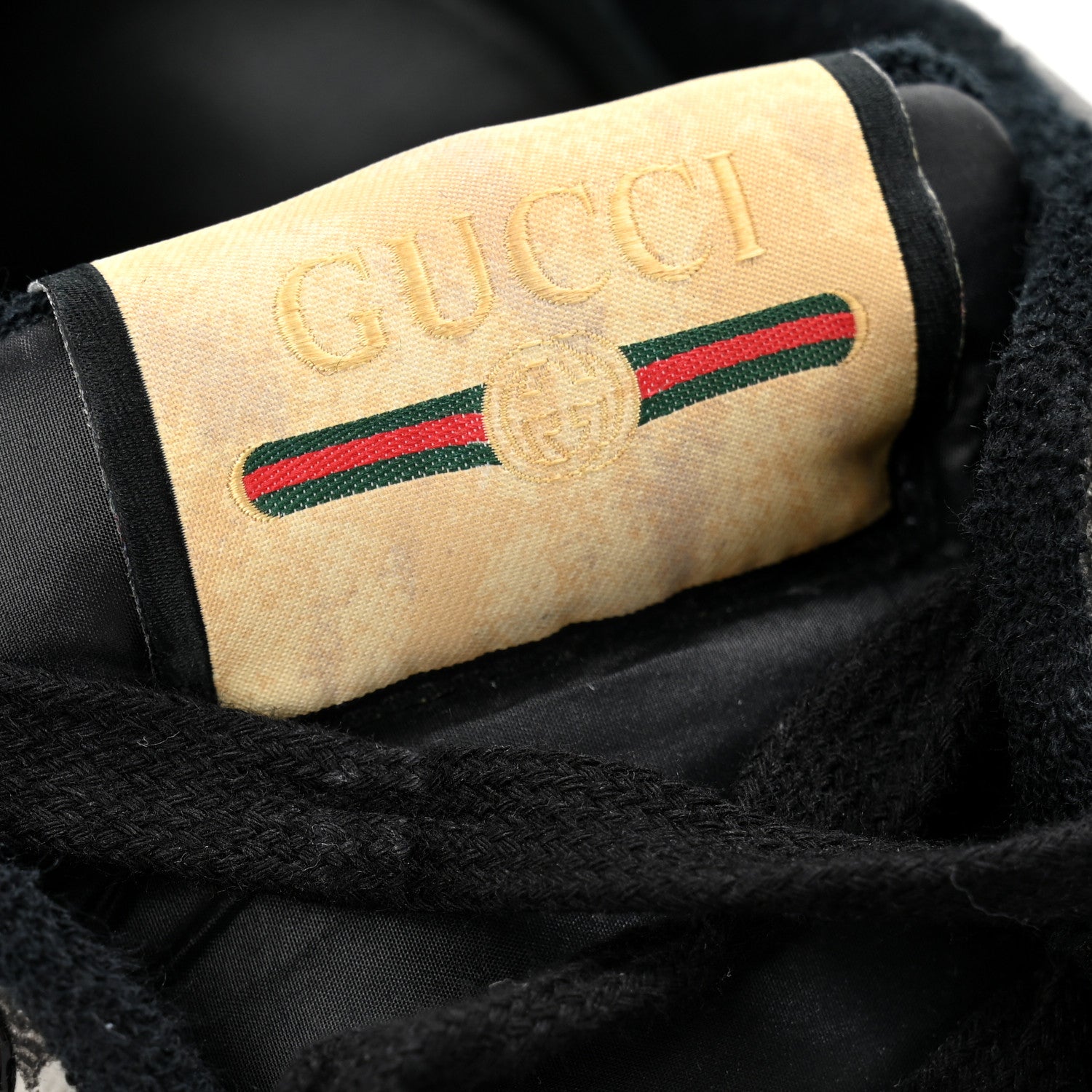 Gucci GG Supereme Monogram Miro Soft Calfskin Web Mens Screener Sneakers 9 Black Grey Sky 10 of 10