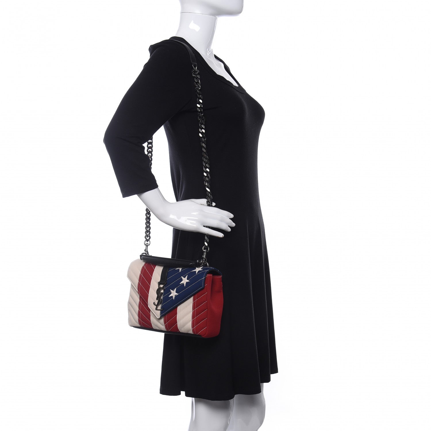 Saint Laurent Canvas Matelasse Chevron American Flag Monogram Medium College Bag Red Blue 2 of 11