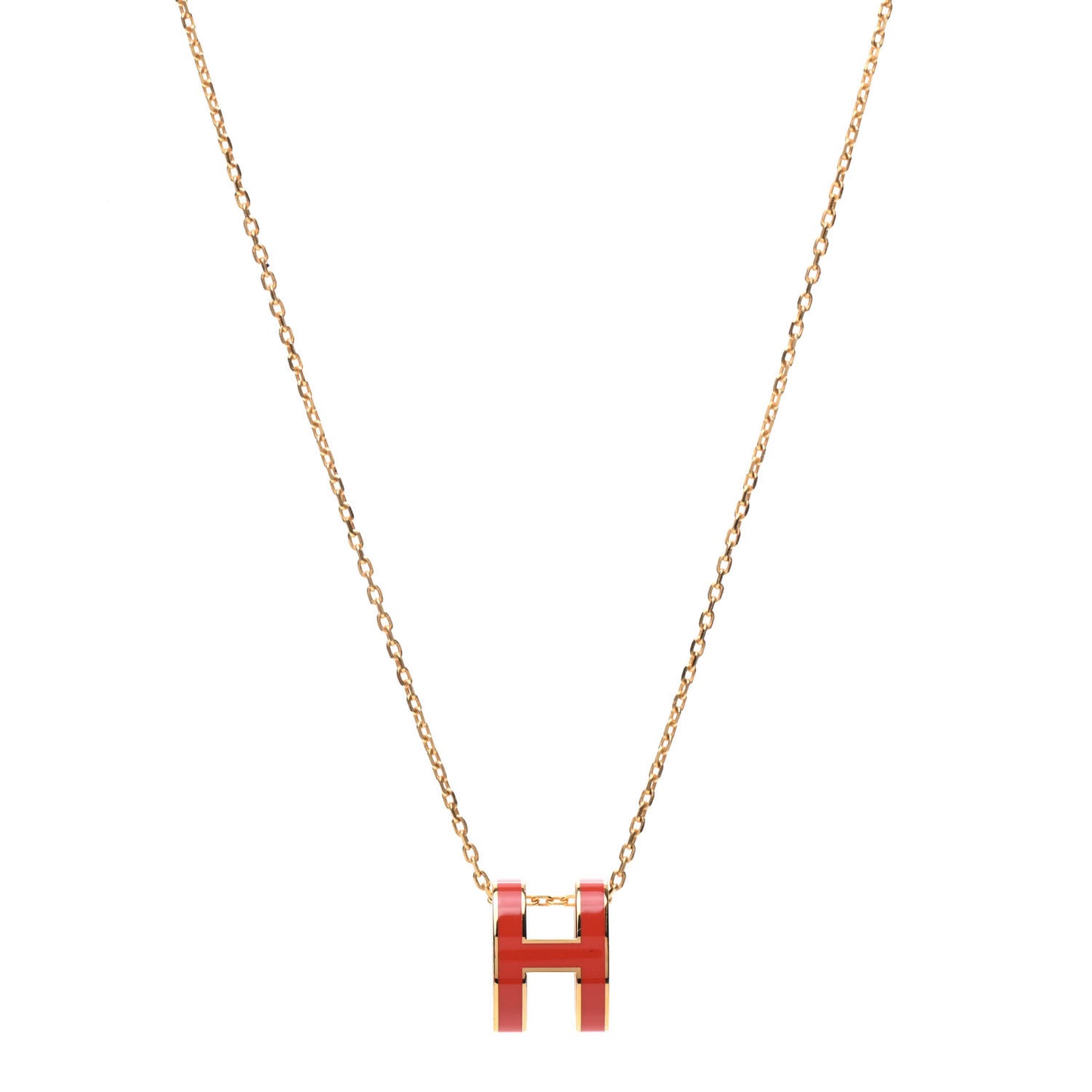 Lacquered Gold Pop H Pendant Necklace Orange Fonce