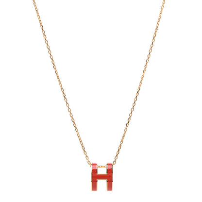 Hermes Lacquered Gold Pop H Pendant Necklace Orange Fonce 1 of 7
