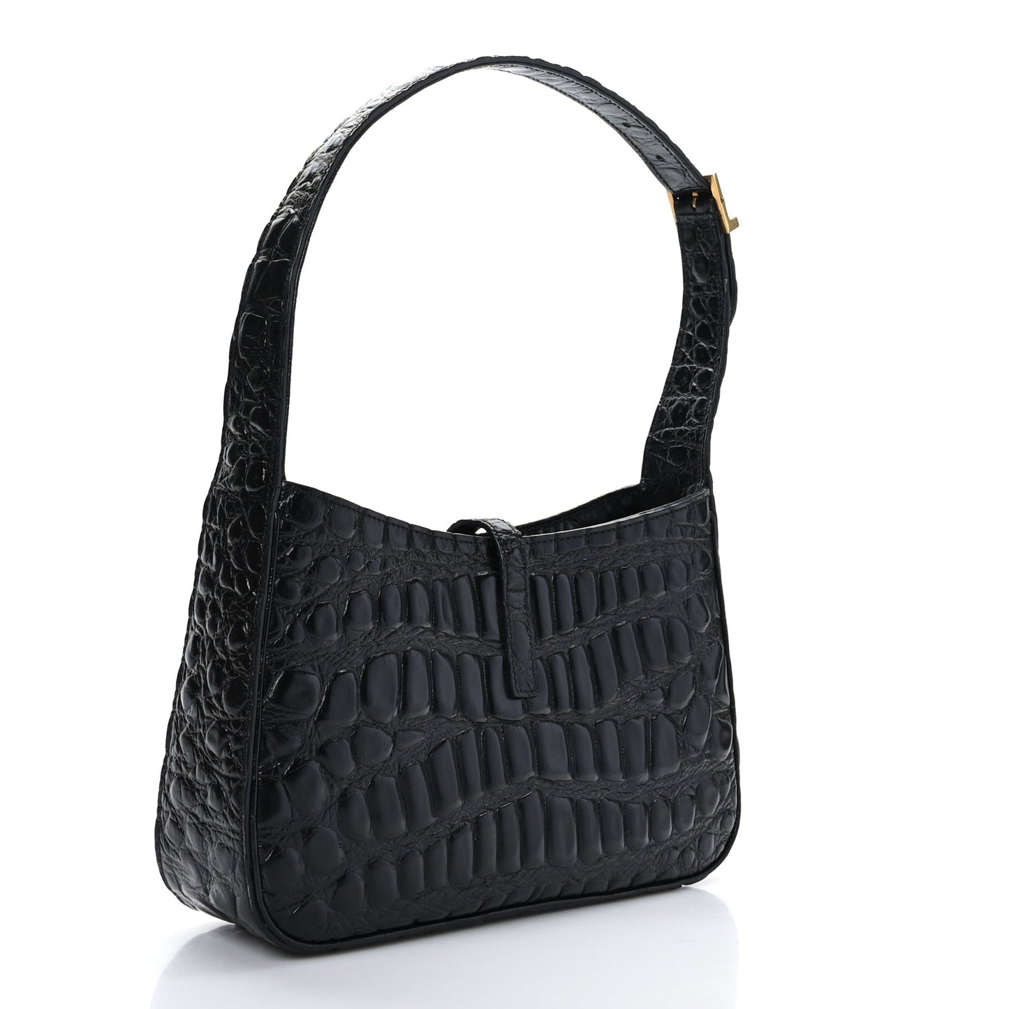Calfskin Crocodile Embossed Le 5 A 7 Hobo Black