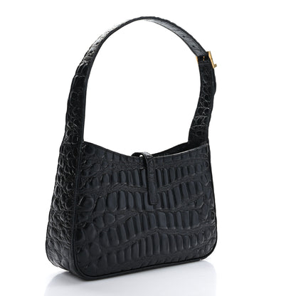 Saint Laurent Calfskin Crocodile Embossed Le 5 A 7 Hobo Black 3 of 9