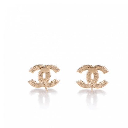 Chanel Pearl Crystal CC Earrings Light Gold 3 of 5