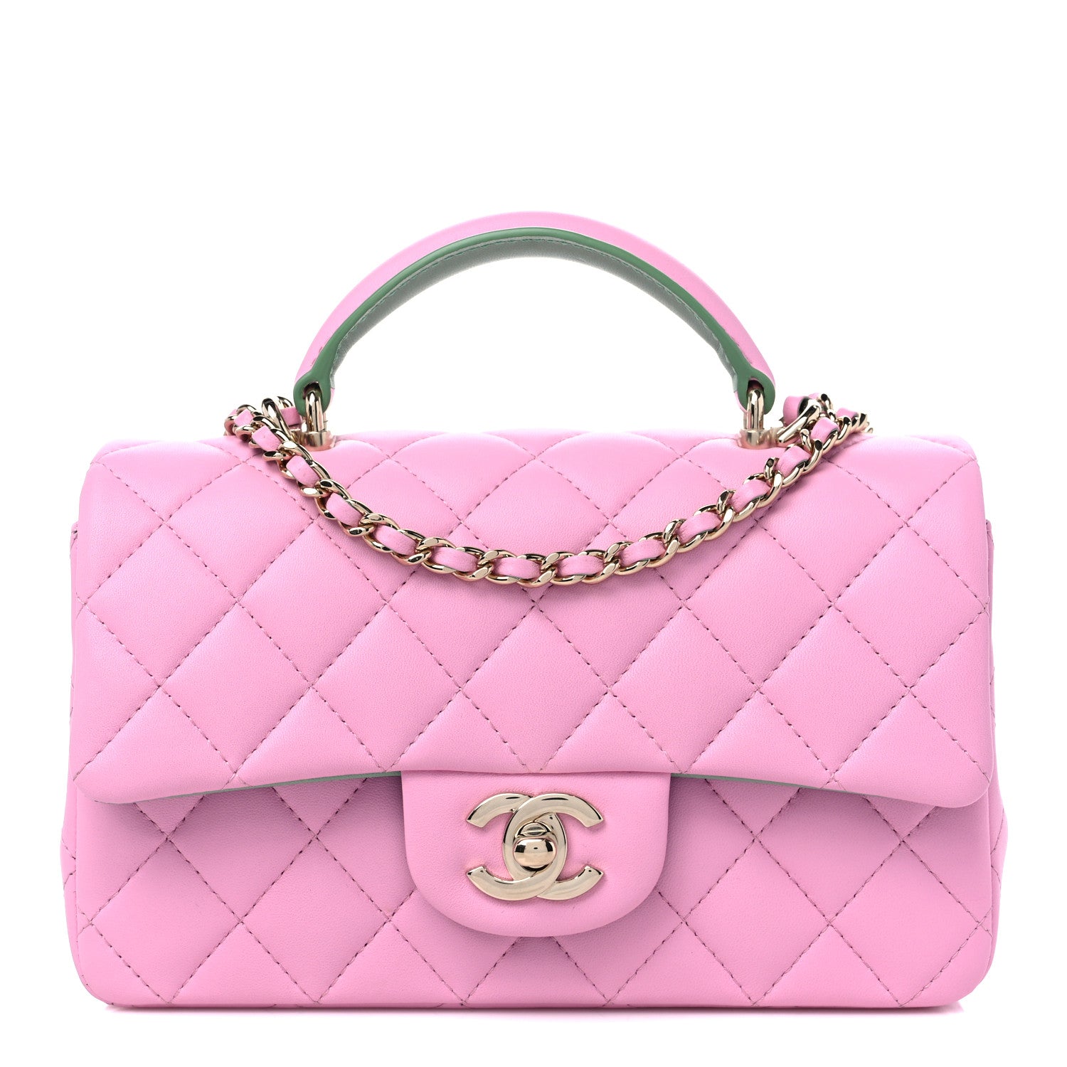 Chanel Lambskin Quilted Mini Top Handle Rectangular Flap Lilac Light Green 1 of 10