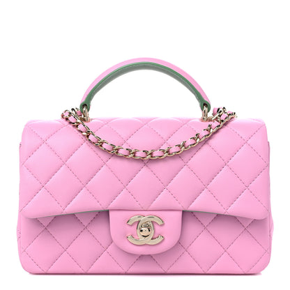 Chanel Lambskin Quilted Mini Top Handle Rectangular Flap Lilac Light Green 1 of 10