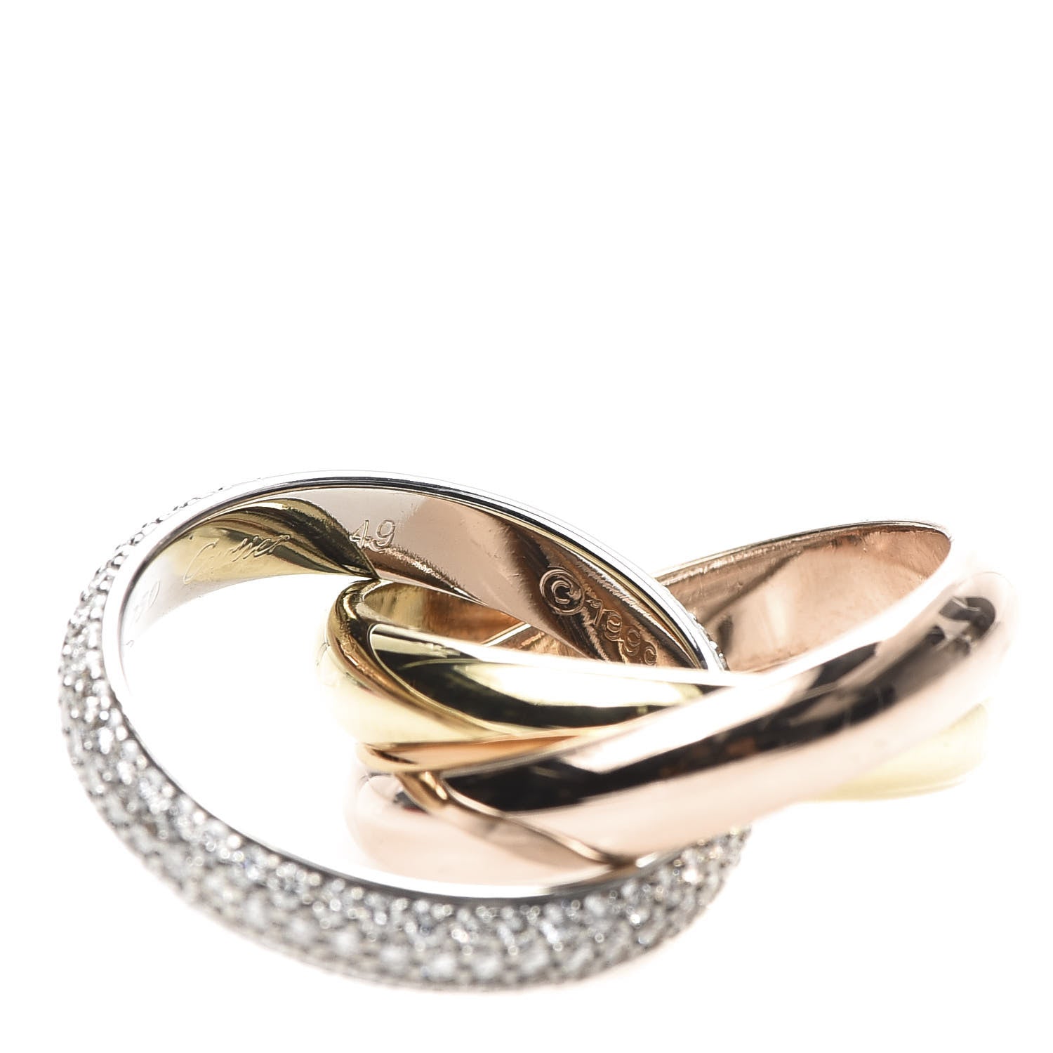 Cartier 18K White Yellow Pink Gold Diamond Classic Trinity Paved Ring 49 4.75 4 of 6