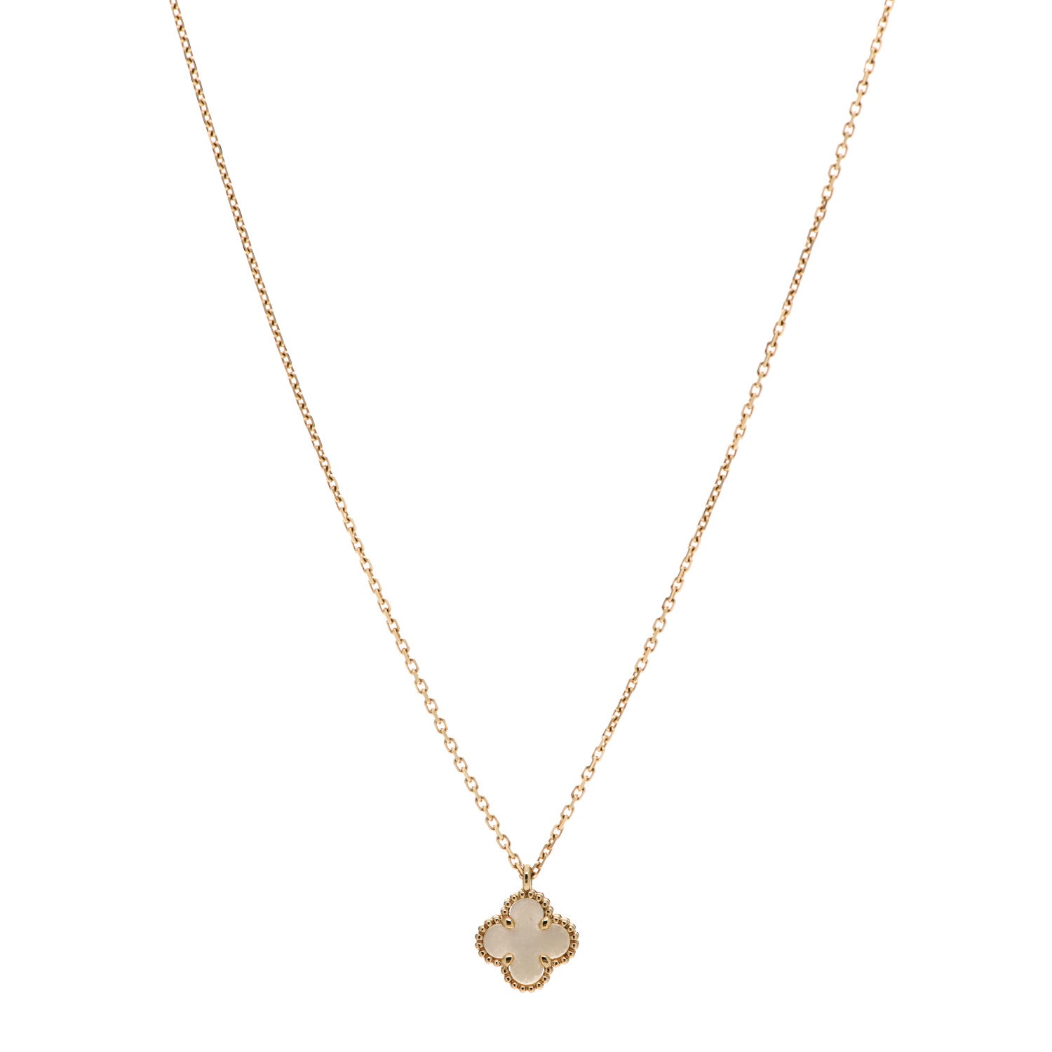 Van Cleef & Arpels 18K Yellow Gold Mother of Pearl Sweet Alhambra Pendant Necklace 1 of 6