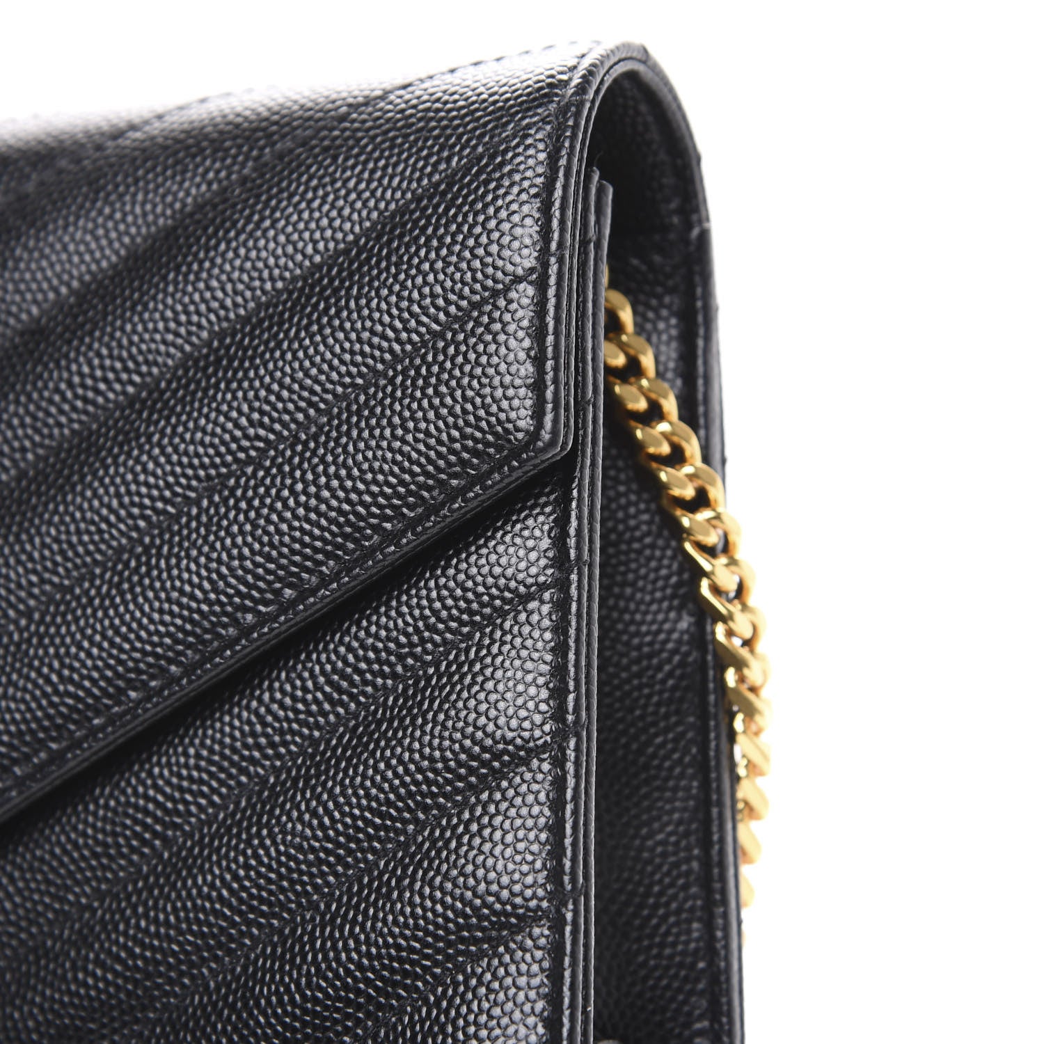 Saint Laurent Grain De Poudre Matelasse Chevron Monogram Envelope Chain Wallet Black 10 of 12