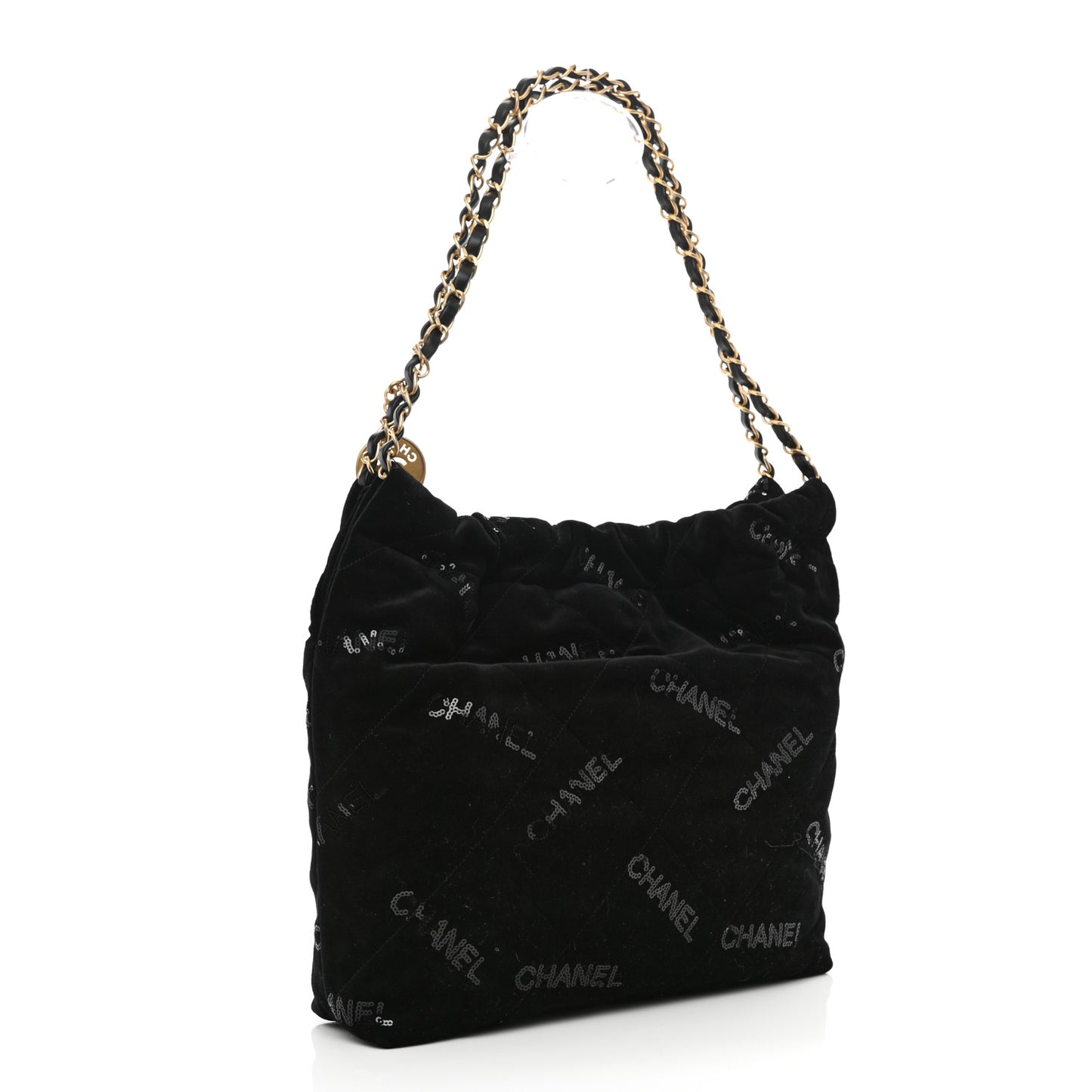 Velvet Sequin Quilted Small Chanel 22 Black
