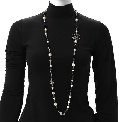 Chanel Enamel Pearl Baroque Crystal CC Long Necklace Gold Black White 2 of 5