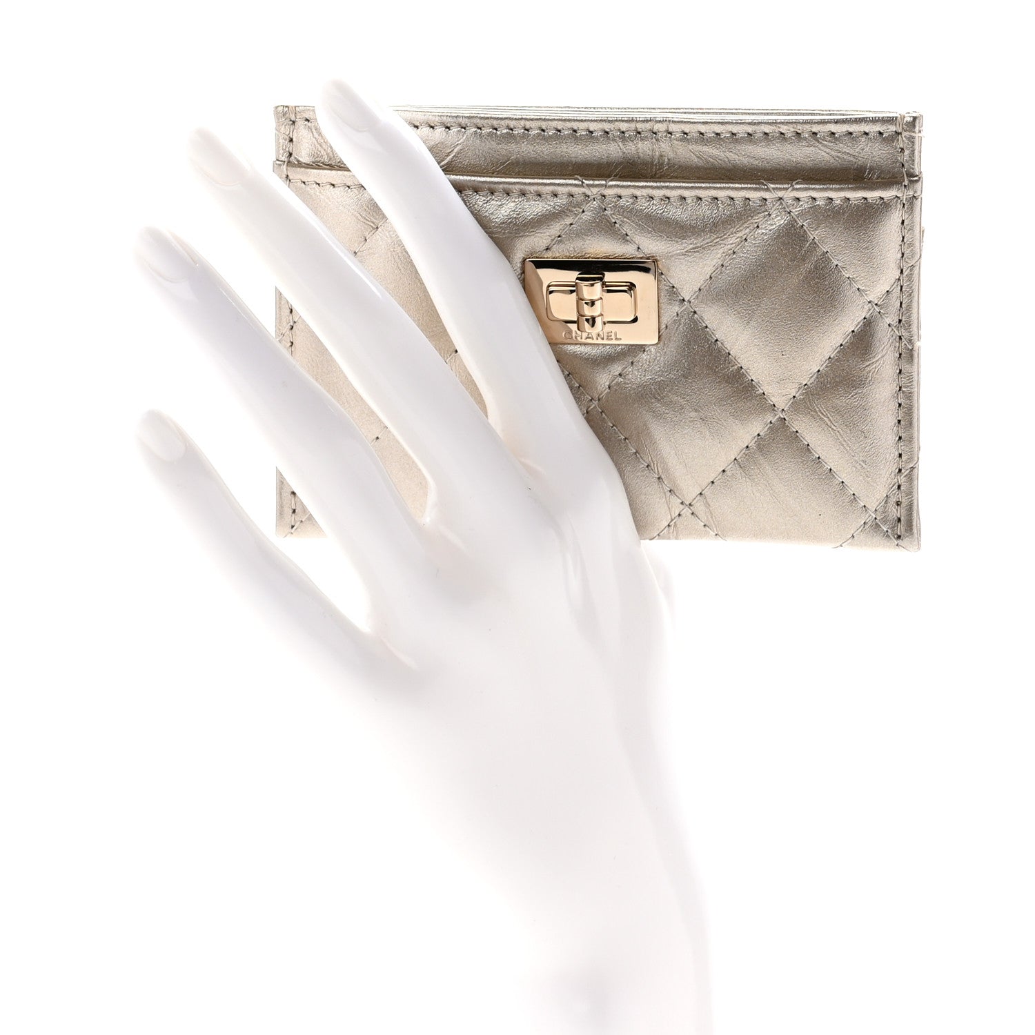 Chanel Metallic Aged Calfskin Quilted Reissue Card Holder Light Gold 2 of 9