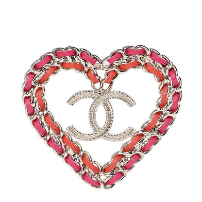 Chanel Metal Calfskin Braided Heart CC Brooch Pink Red Gold 1 of 5