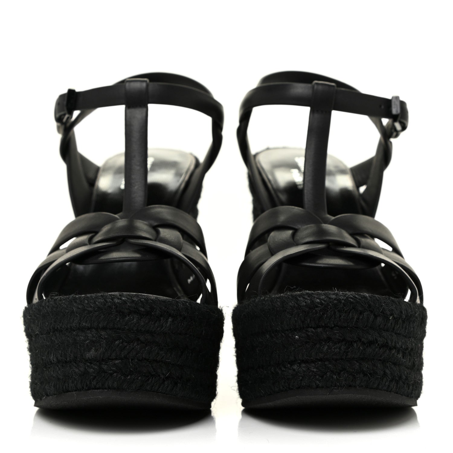 Saint Laurent Calfskin Tribute 95 Platform Espadrille Wedge Sandals 37 Black 2 of 9