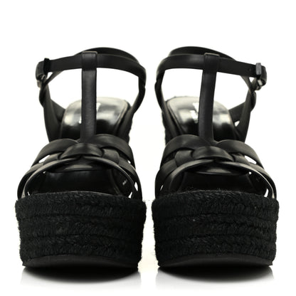 Saint Laurent Calfskin Tribute 95 Platform Espadrille Wedge Sandals 37 Black 2 of 9