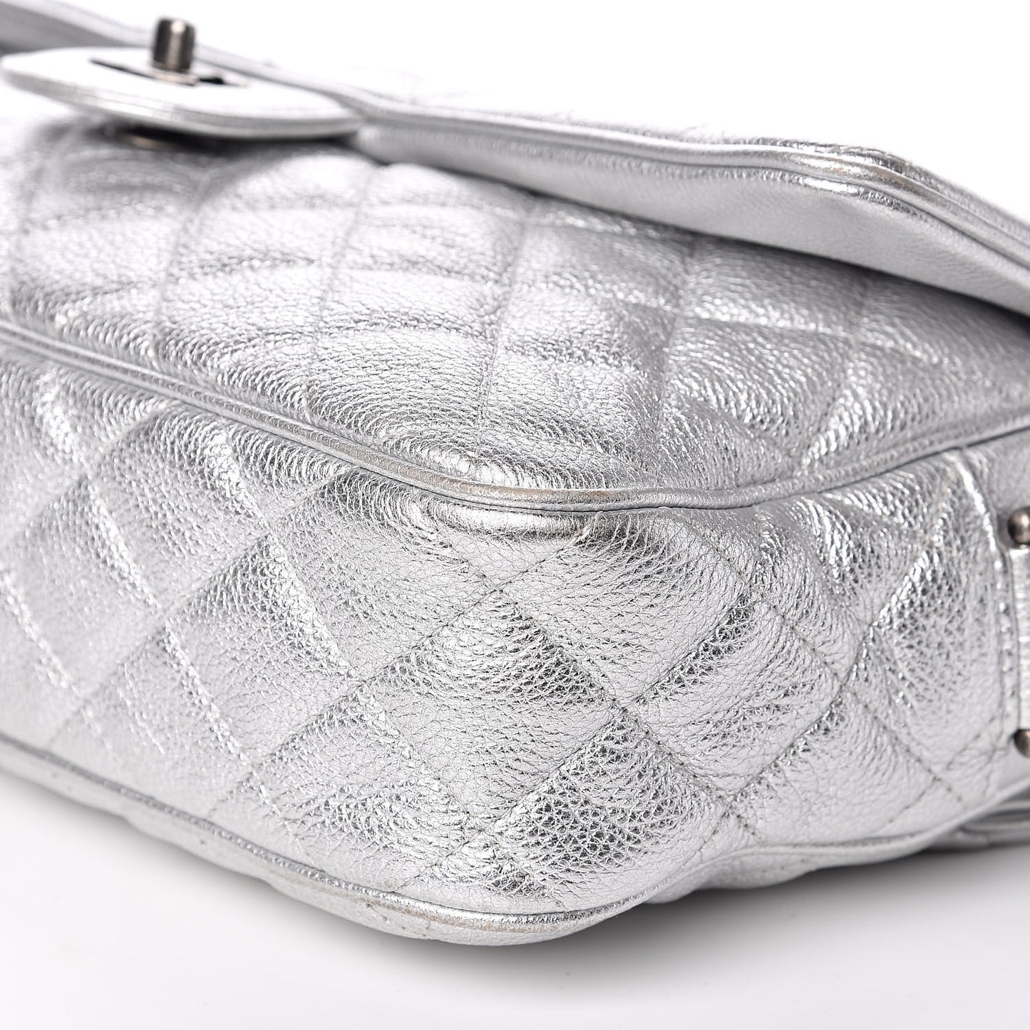 Metallic Calfskin Quilted Medium Casual Rock Flap Silver