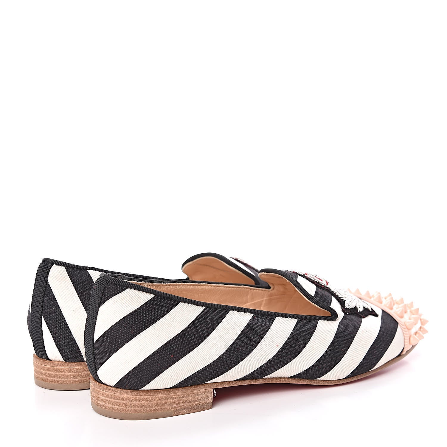 Christian Louboutin Toile Rayee Patent Spikes Womens Intern Flat Loafers 37 Black Poudre 4 of 10