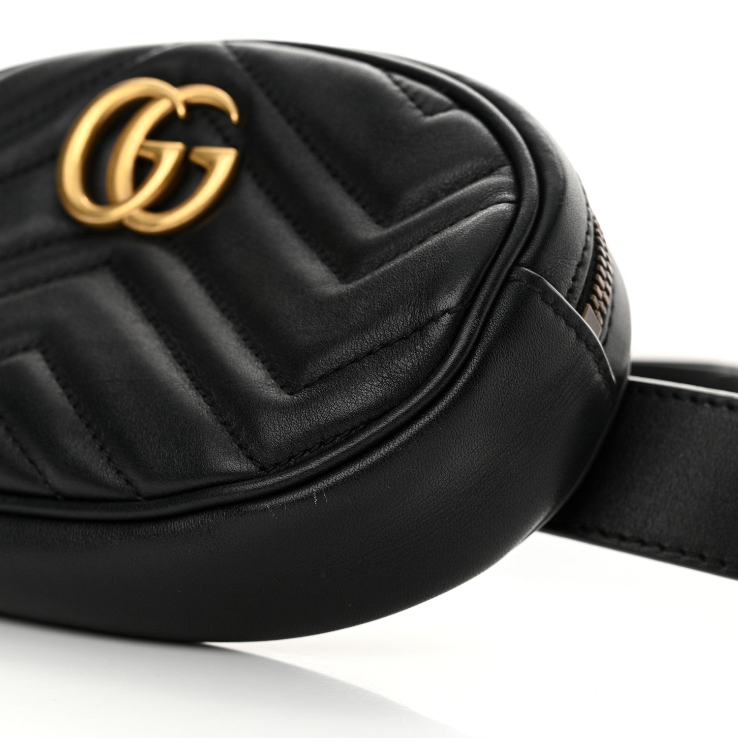 Gucci Calfskin Matelasse GG Marmont Belt Bag 85 34 Black 10 of 13