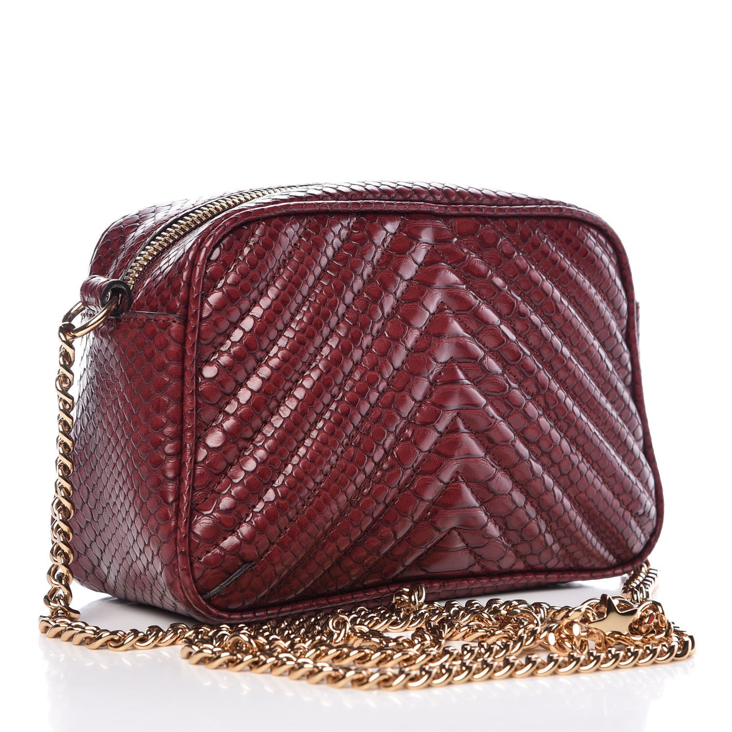 Snakeskin Effect Small Star Patch Shoulder Bag Burgundy