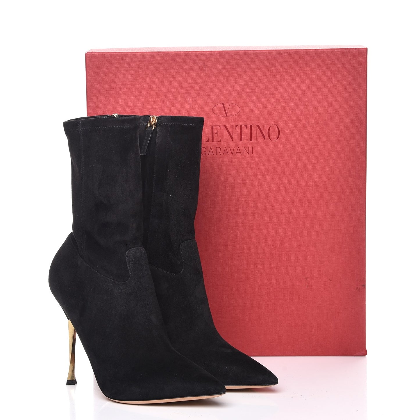 Suede Stretch Pointed Toe Mid Calf Boots 39 Black