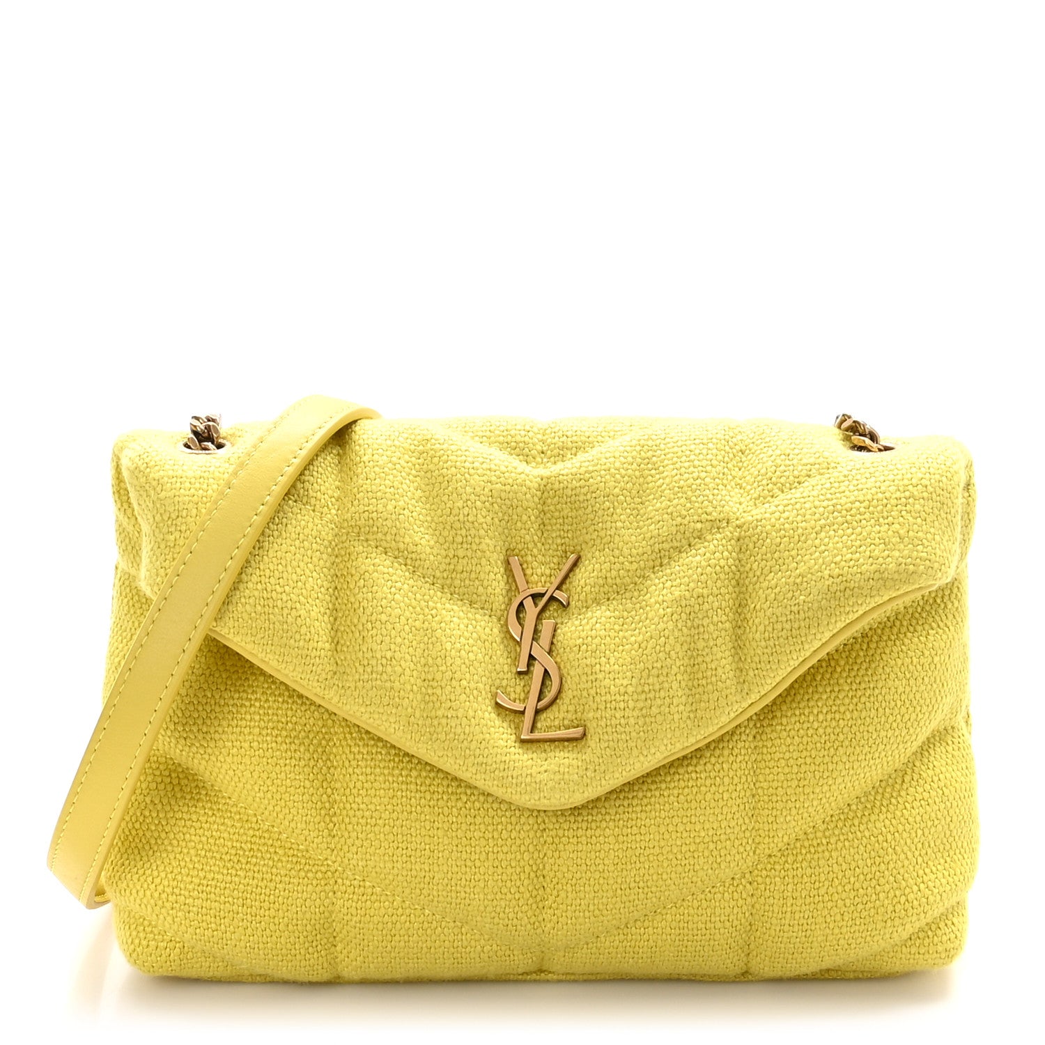 Saint Laurent Canvas Quilted Toy Loulou Puffer Monogram Chain Satchel Jaune Citron 1 of 10