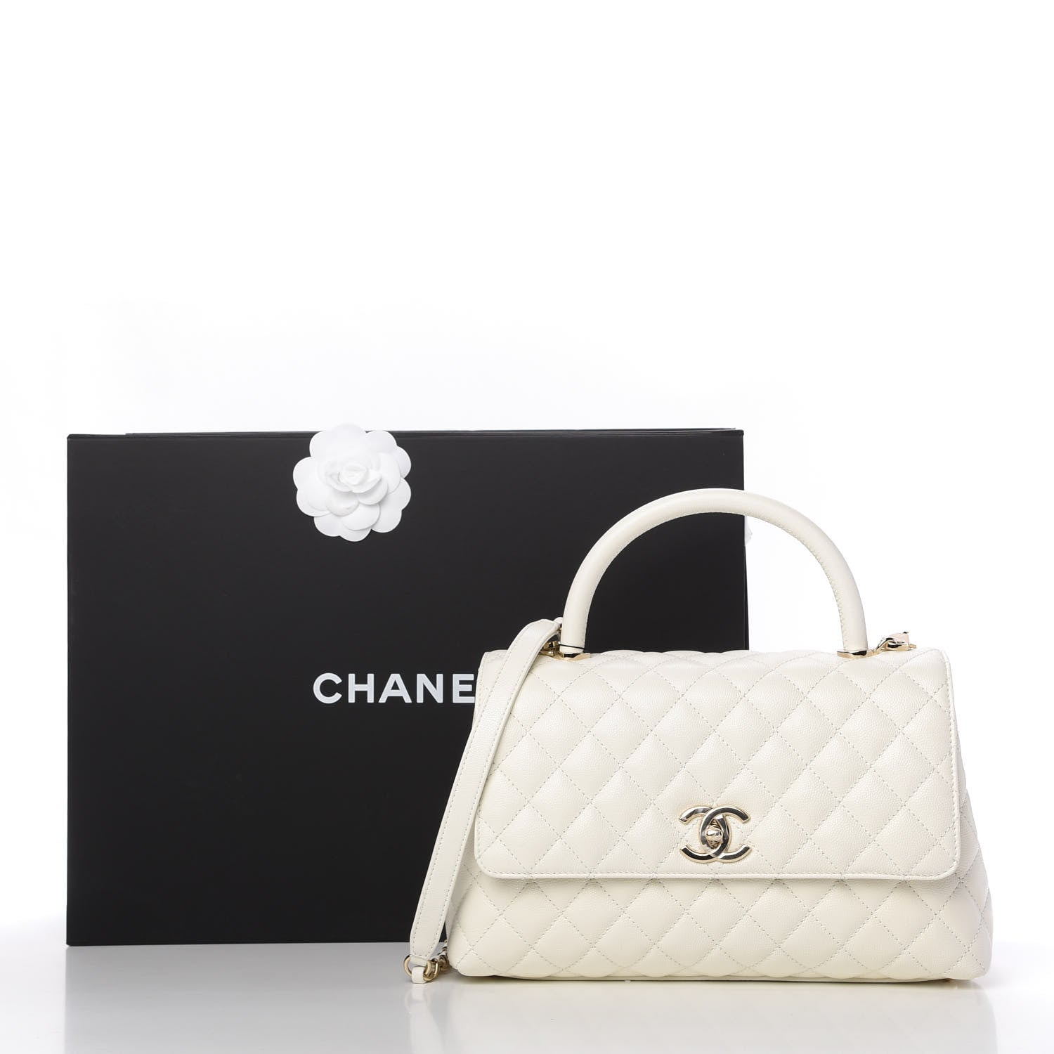 Chanel Caviar Quilted Small Coco Handle Flap White 11 of 11