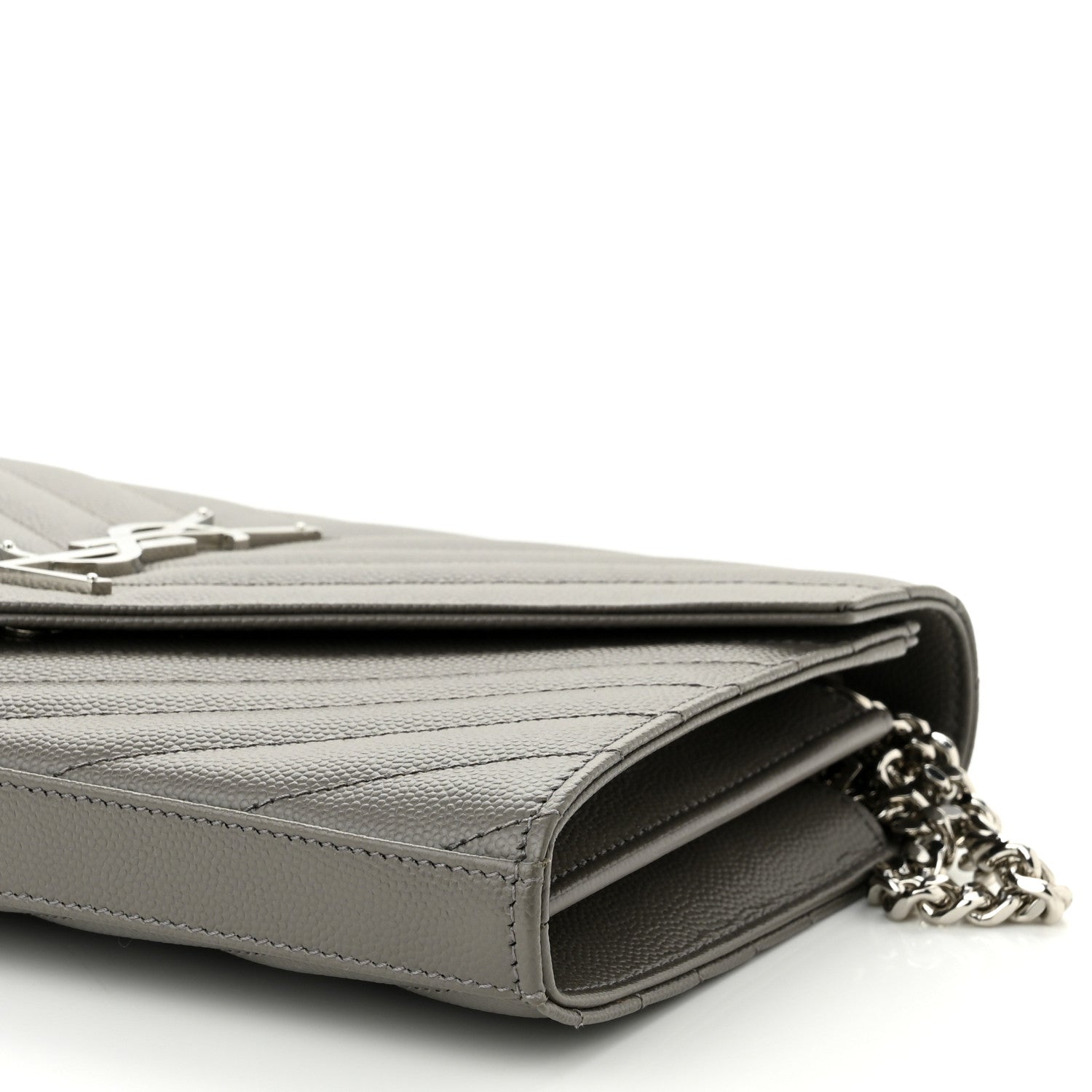Saint Laurent Grain De Poudre Matelasse Chevron Monogram Chain Wallet Asphalt 9 of 9