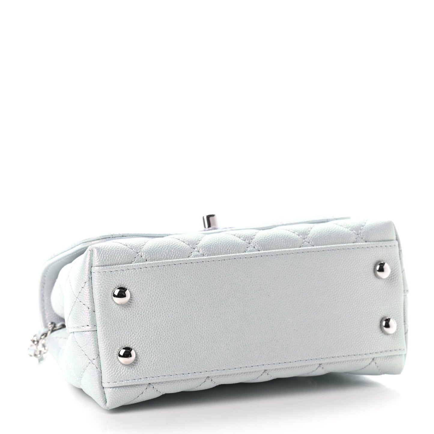 Iridescent Caviar Quilted Extra Mini Coco Handle Flap Light Blue