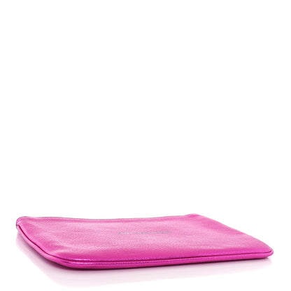Balenciaga Metallic Goatskin Logo Large Everyday Zip Pouch Rose Fuchsia Black 4 of 7
