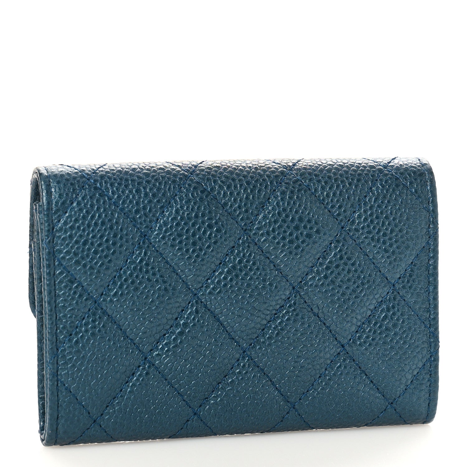 Chanel Metallic Caviar Quilted Flap Card Holder Wallet Dark Blue 3 of 9