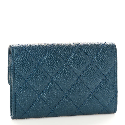 Chanel Metallic Caviar Quilted Flap Card Holder Wallet Dark Blue 3 of 9