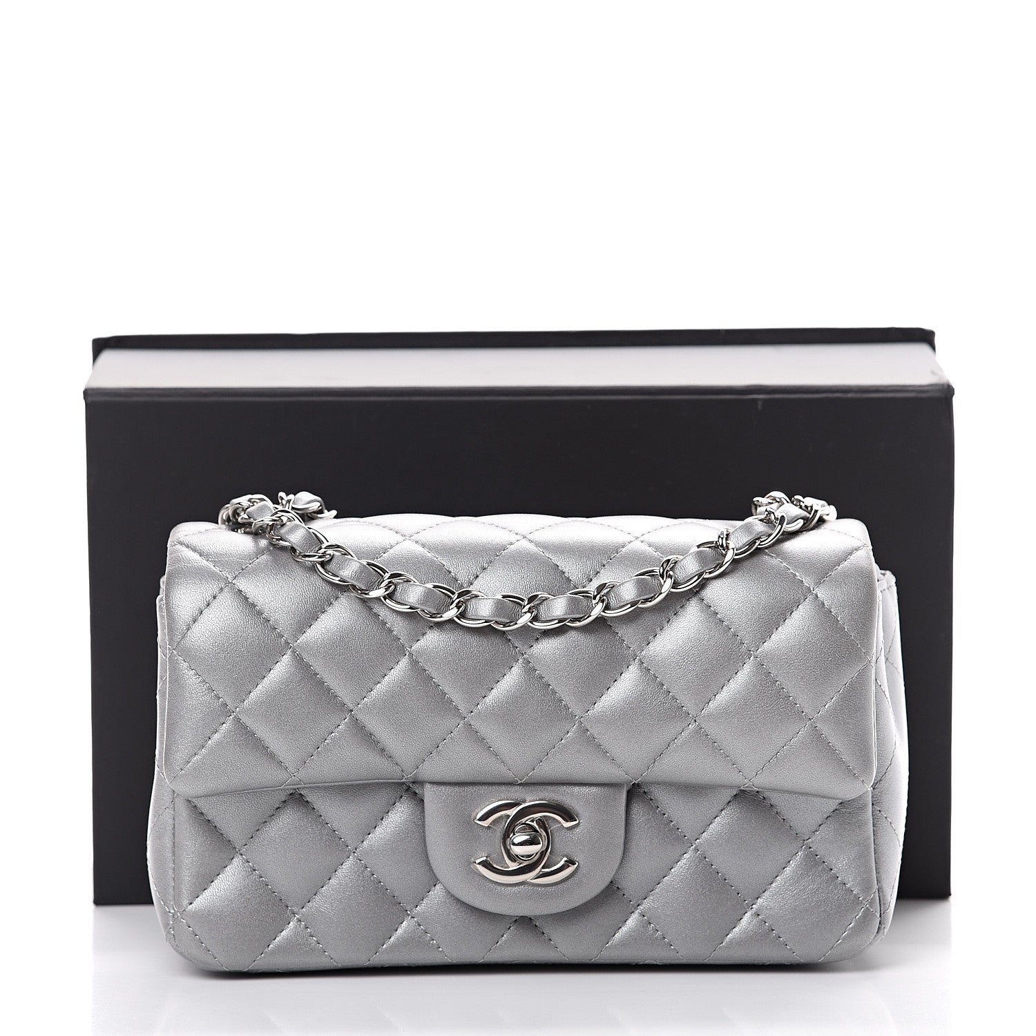 Chanel Metallic Lambskin Quilted Mini Rectangular Flap Silver 10 of 10