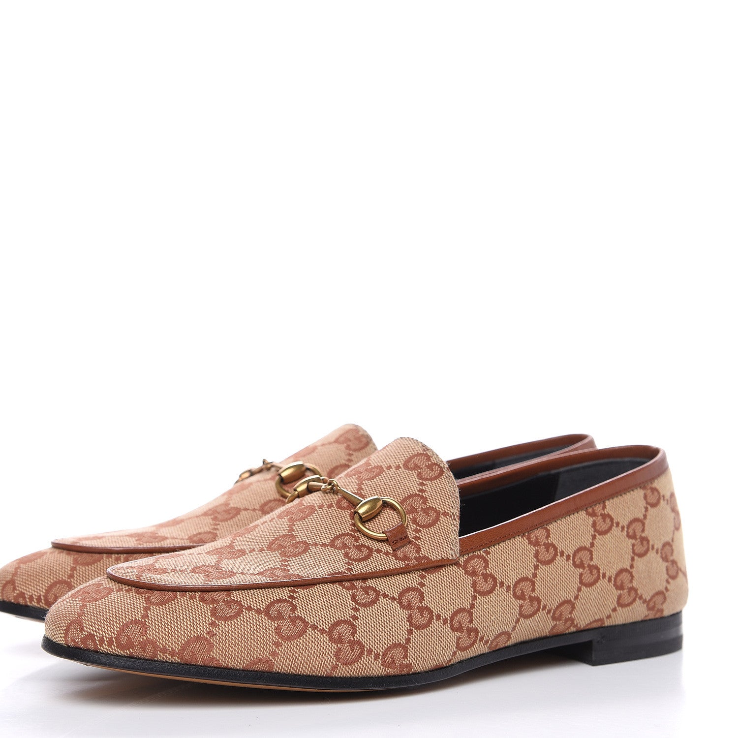 Gucci Canvas GG Monogram Horsebit Womens Jordaan Loafers 40 Beige Ruggine Rust 3 of 9