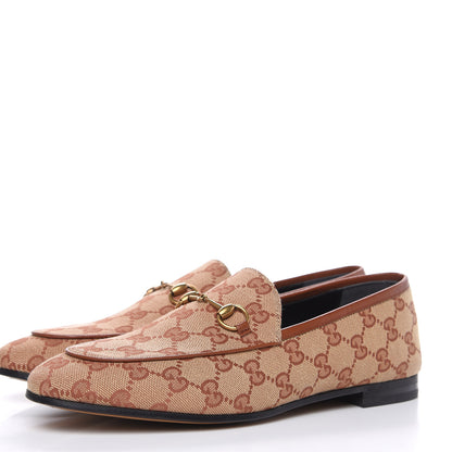 Gucci Canvas GG Monogram Horsebit Womens Jordaan Loafers 40 Beige Ruggine Rust 3 of 9
