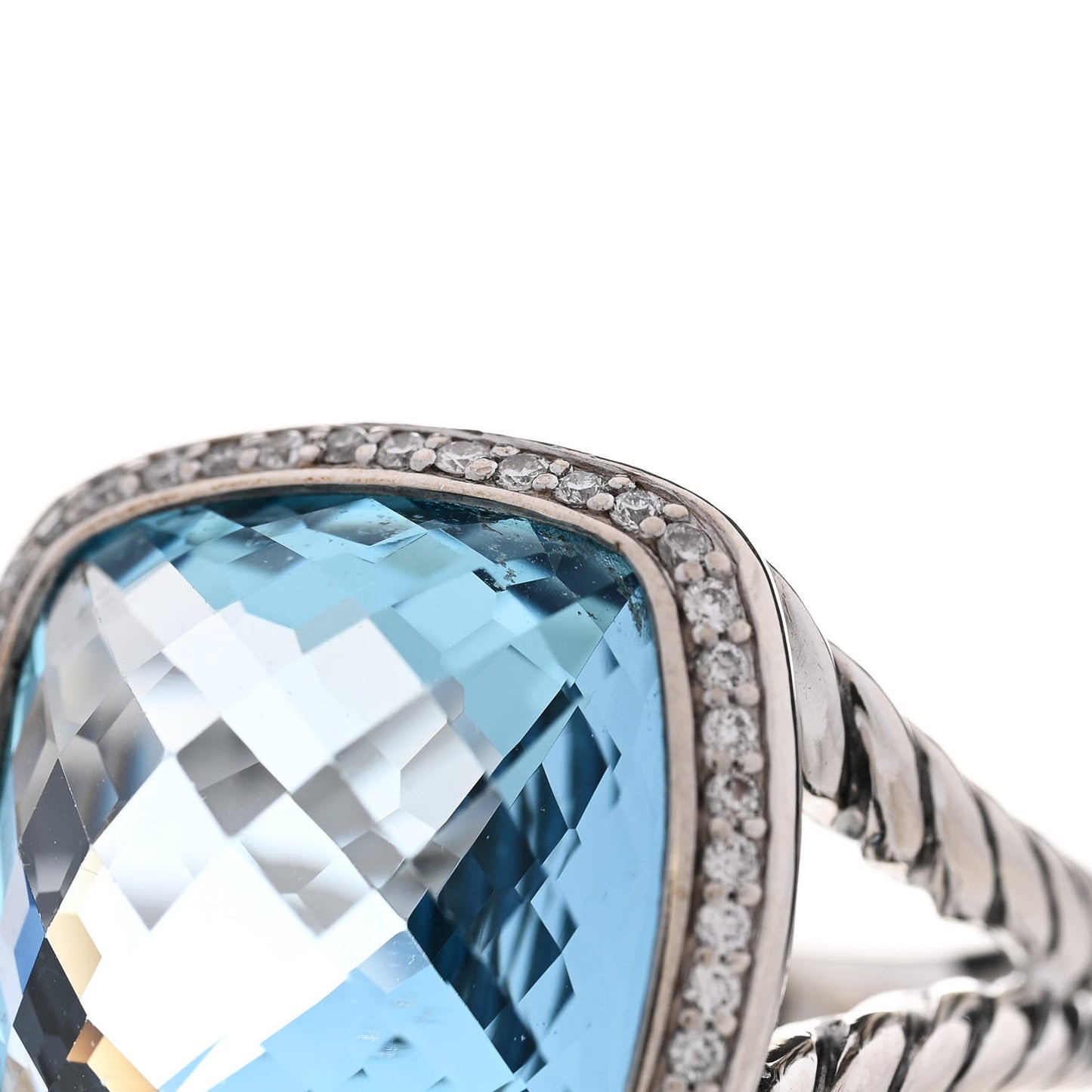 Sterling Silver Diamond Blue Topaz 17mm Albion Ring 61 9.5