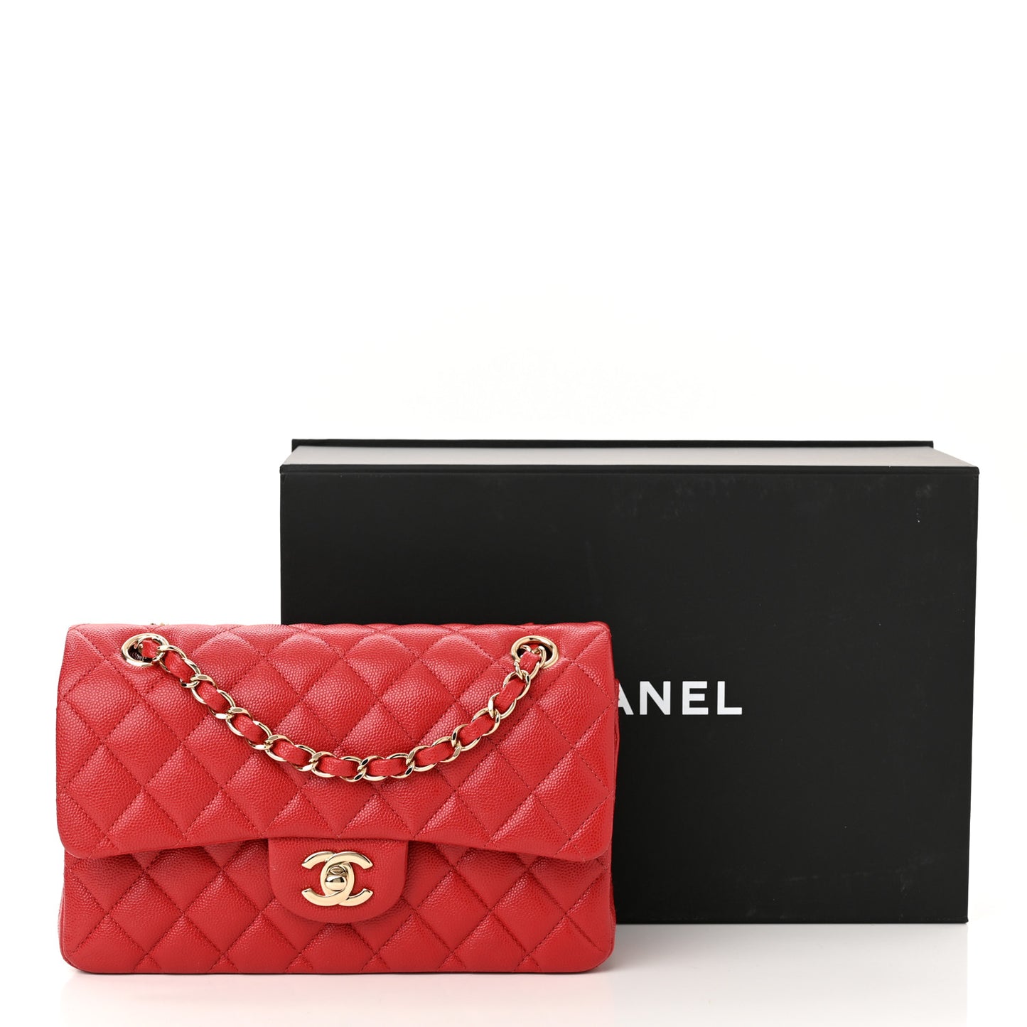 Caviar Quilted Medium Double Flap Red