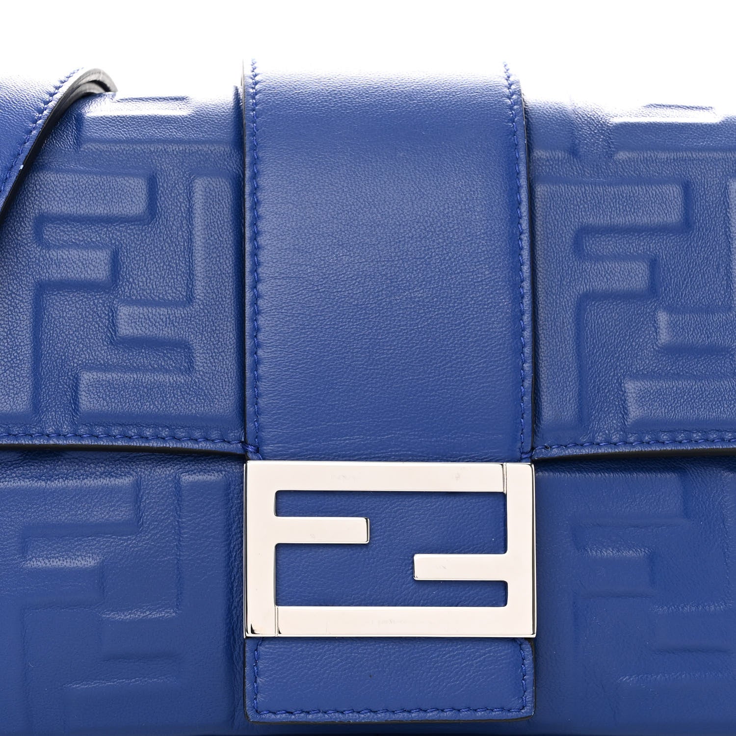 Fendi Nappa FF 1974 Embossed Belt Baguette Bag Blue Neon 10 of 12