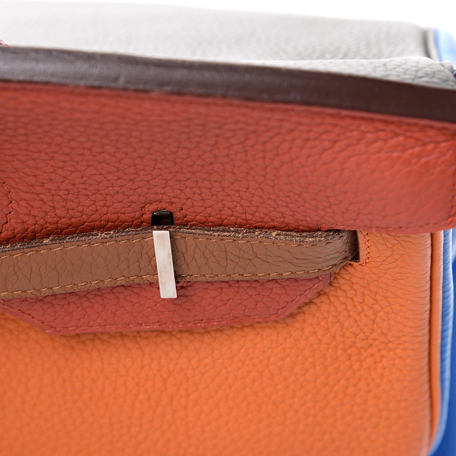 Hermes Taurillon Clemence Arlequin Birkin 35 Orange Sanguine Gold Bleu Lin Bleu Hydra Etain 14 of 19