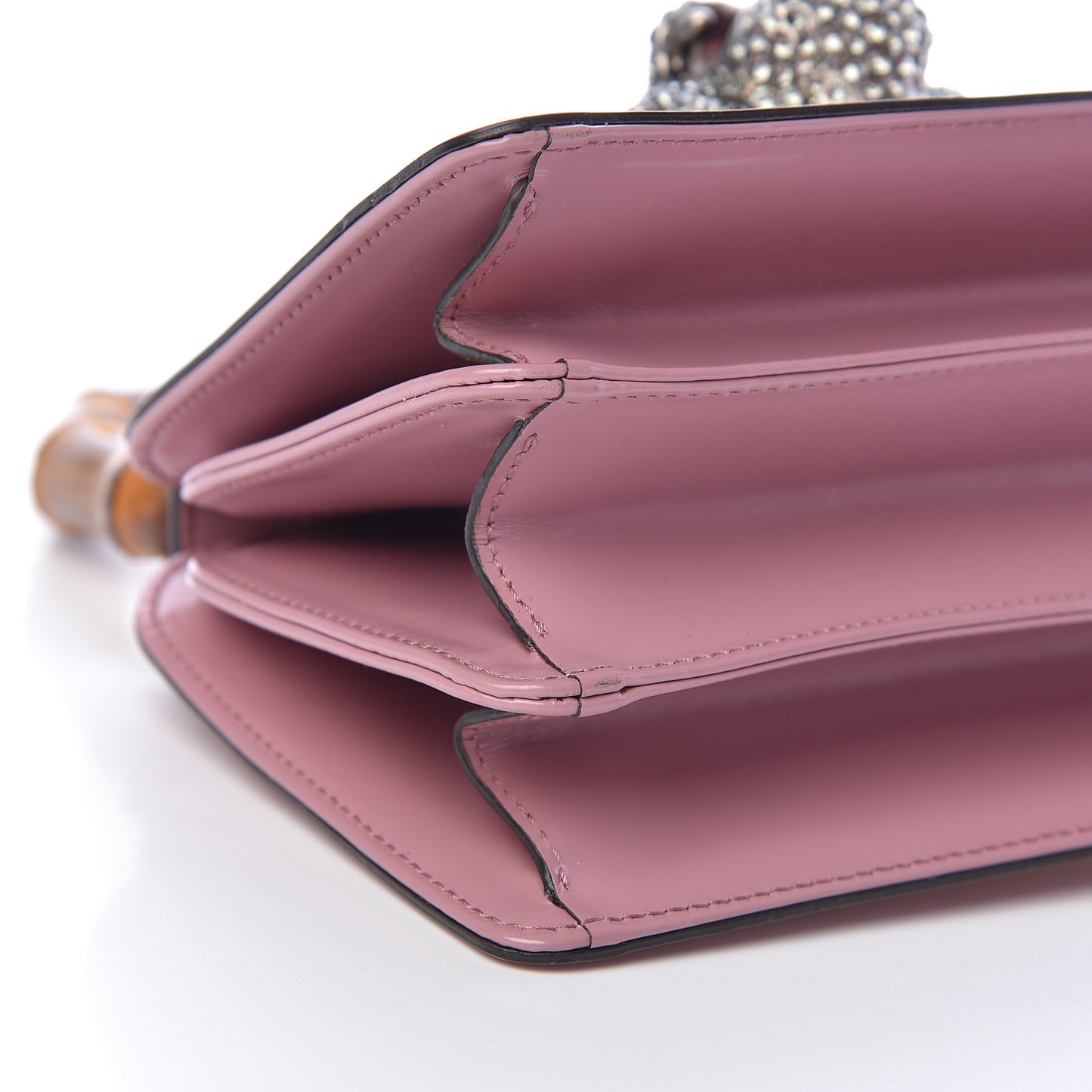 Calfskin Bamboo Crystal Mini Thiara Top Handle Bag Carmine Rose Gold
