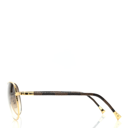 Louis Vuitton Damier Ebene Conspiration Pilote Aviator Sunglasses Z0202U Gold 3 of 7
