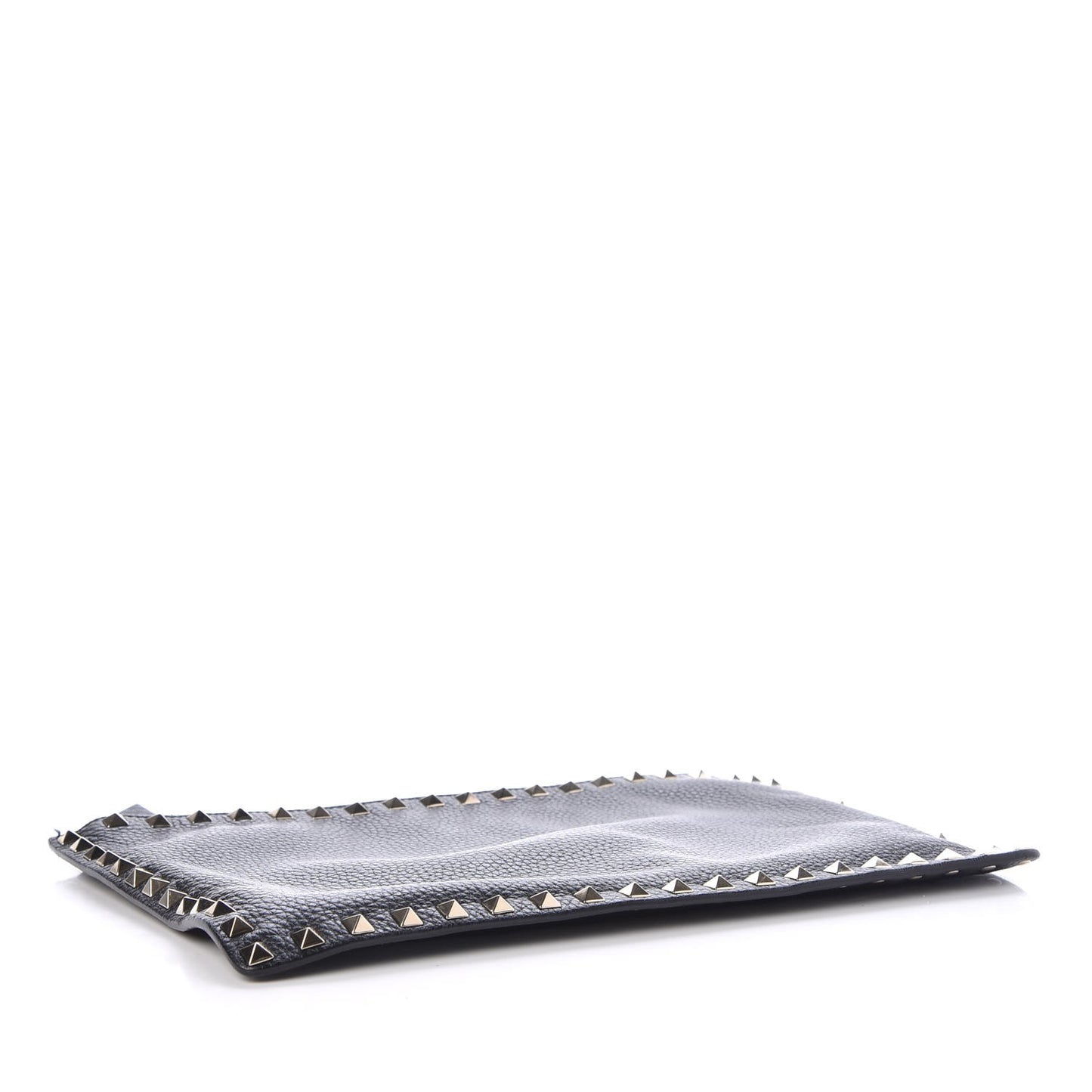 Pebbled Calfskin Large Rockstud Zip Pouch Black