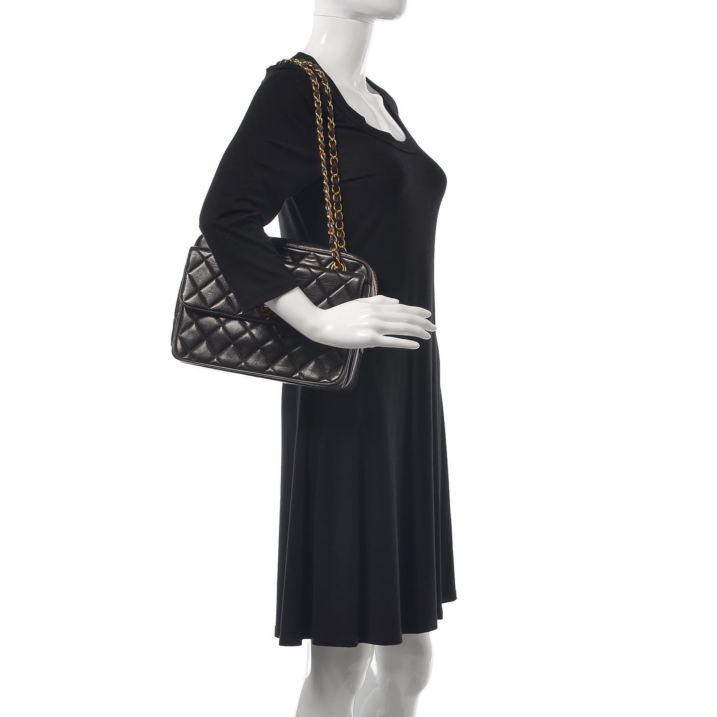 Lambskin Quilted Shoulder Bag Black